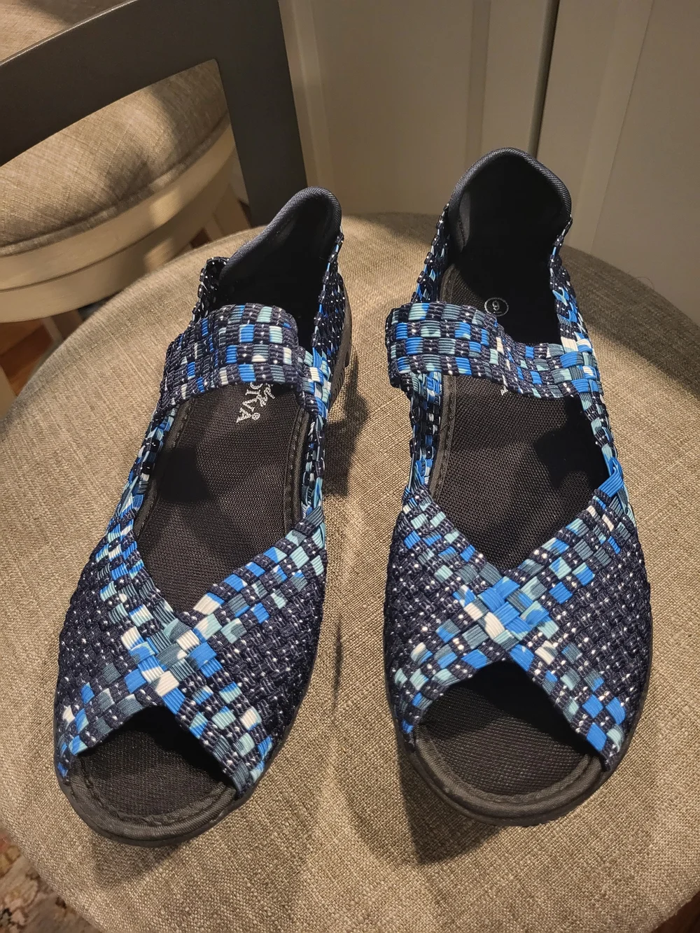 Lady Godiva Black, Navy and Light Blue Woven Open-Toe Sandals